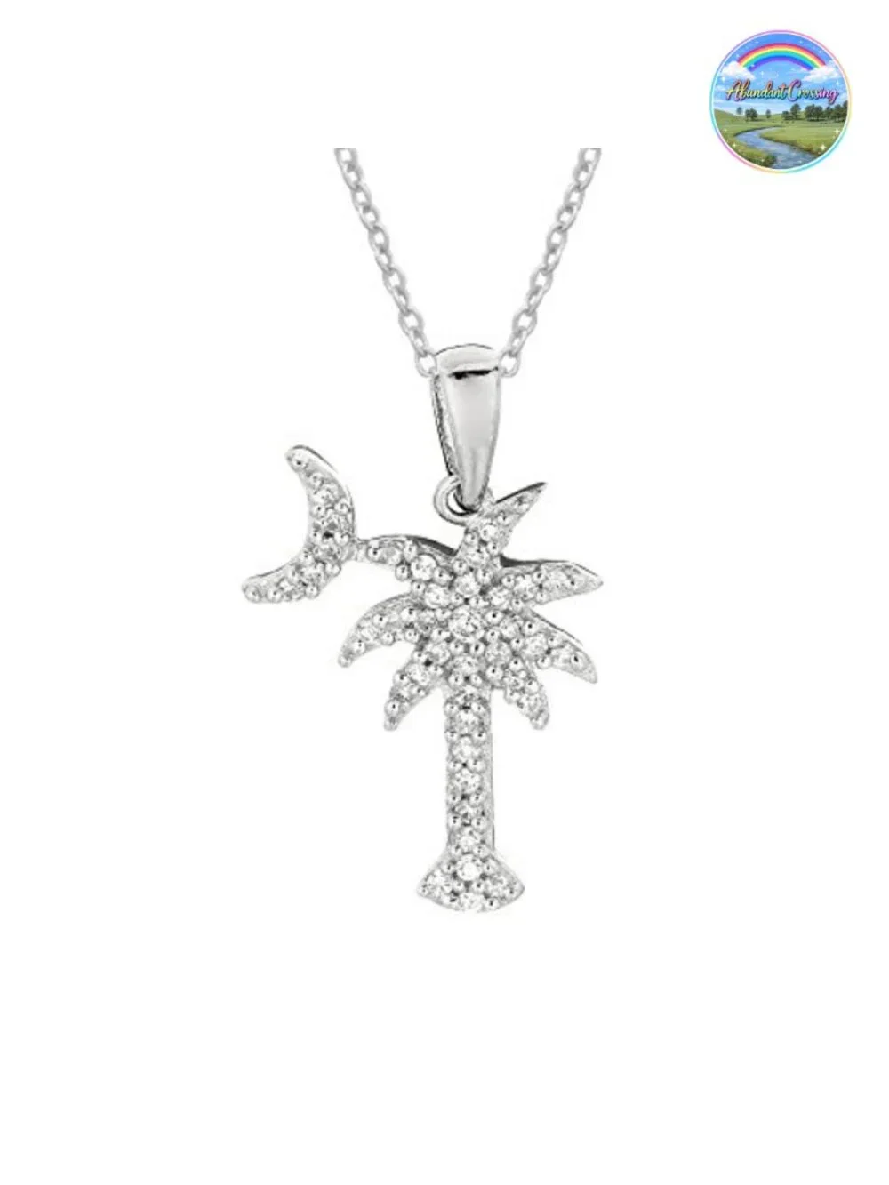 Sterling Silver Cubic Zirconia Palmetto Moon Necklace SC State Flag Charm